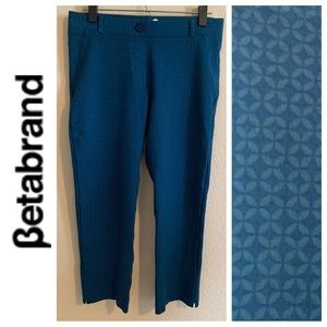 Peacock Blue Print Skinny Cropped Dress Pants/Yoga Pants  { Betabrand }